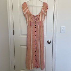 EUC O’NEILL women’s Elijah midi striped cap sleeve tied bow dress small